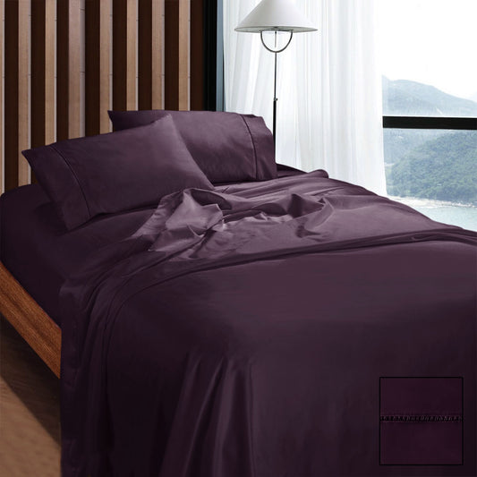 Ramesses 1100TC Egyptian Cotton Sateen Sheet Set Eggplant QUEEN