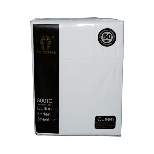800TC Ramesses Cotton Sateen Sheet Set White QUEEN