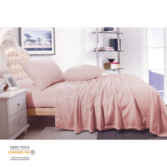 Shangri La Cashmere Touch Micro Flannelette Sheet Set Dusty Pink DOUBLE