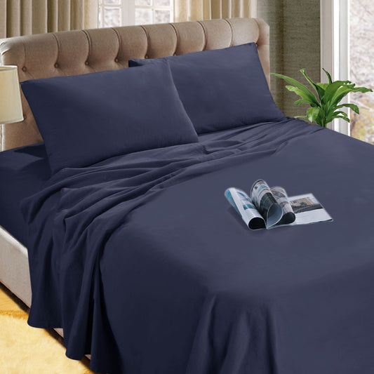 Kingtex Micro Flannelette Sheet Set 40 cm Wall Denim KING