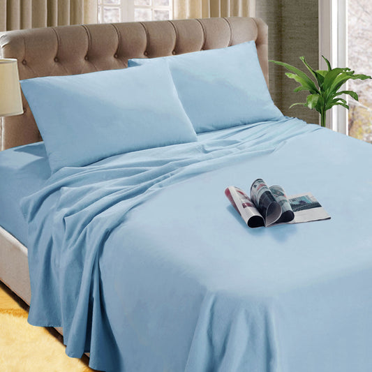 Kingtex Micro Flannelette Sheet Set 40 cm Wall Steel Blue SINGLE