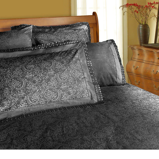 Shangri La Microfibre Machine Lace Sheet Set Charcoal DOUBLE