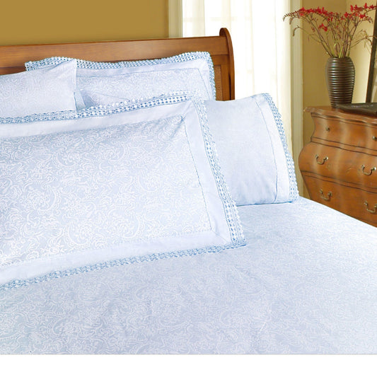 Shangri La Microfibre Machine Lace Sheet Set Ice Blue KING