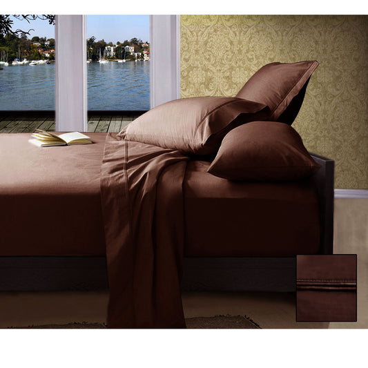 Ramesses 1000TC American Pima Cotton Plain Design Sheet Set Chocolate QUEEN