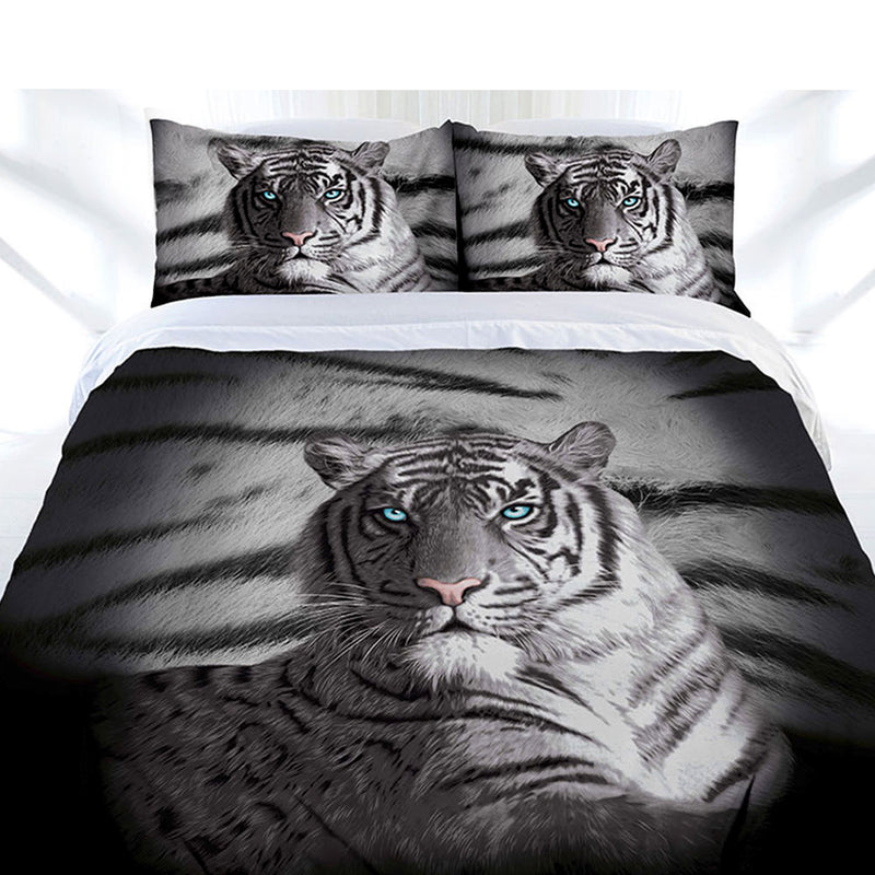 Just Home Blue Eyes Stripes Tiger Quilt Cover Set QUEEN