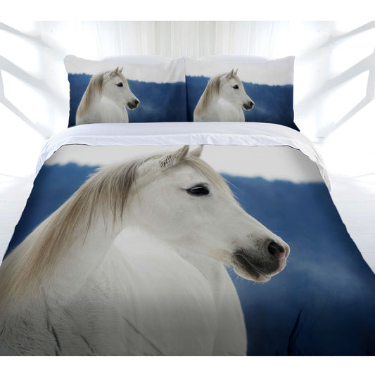 Just Home Snowy Horse Quilt Cover Set QUEEN