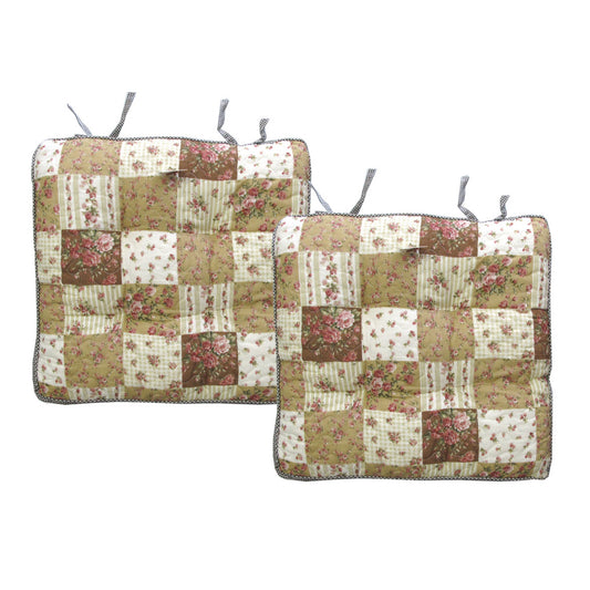 Lylac Petal Delights Cotton Chair Pads Set 2 Mia Brown