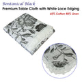 Botanical Printed Premium 60% Cotton 40% Linen Table Cloth with White Lace Edging 140 x 220 cm / 6 Seater