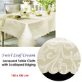 Swirl Leaf Cream Jacquard Table Cloth with Scalloped Edging 140 x 180 cm / 4 Seater