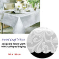 Swirl Leaf White Jacquard Table Cloth with Scalloped Edging 140 x 180 cm / 4 Seater