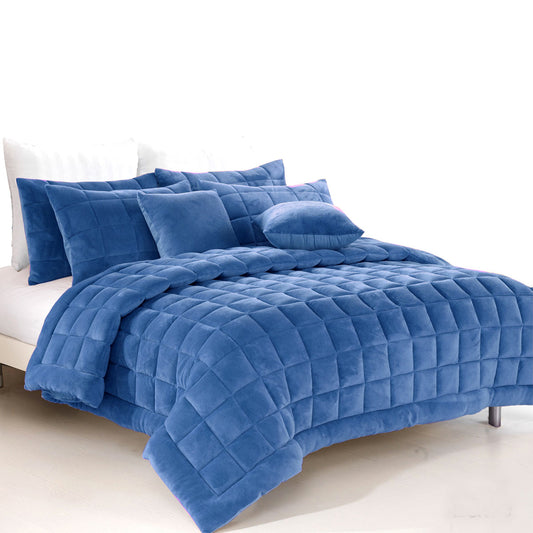 Alastairs Augusta Faux Mink Quilt / Comforter Set Denim QUEEN