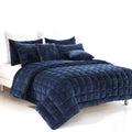 Alastairs Augusta Faux Mink Quilt Queen Navy Bed Comforter Set