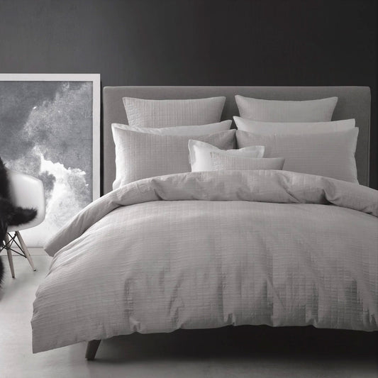 Georges Fine Linens Aurora Silver Lightly Quilted Quilt Cover Set - QUEEN