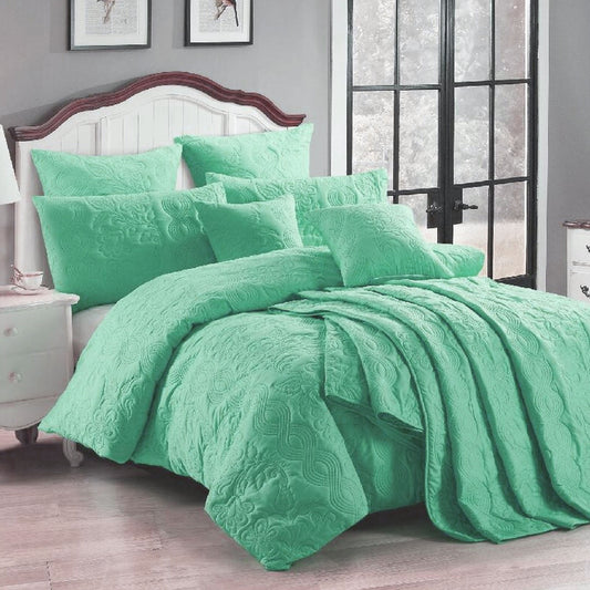 Georges Fine Linens Marguerite Quilt Cover Set Wave Green - SUPER KING