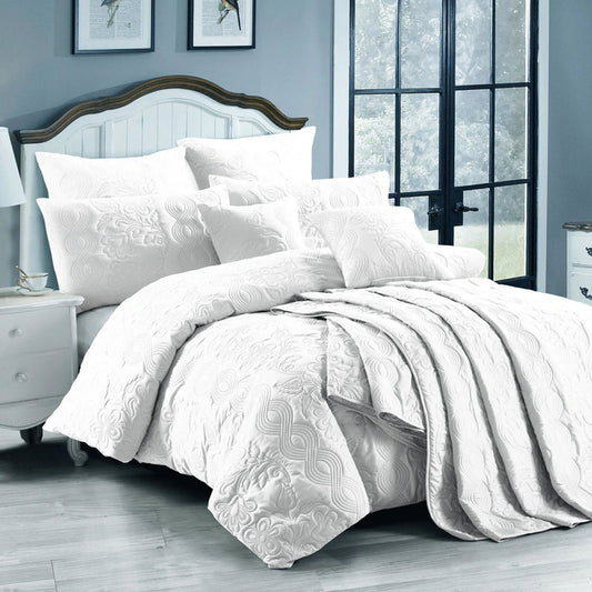 Georges Fine Linens Marguerite Quilt Cover Set White - DOUBLE