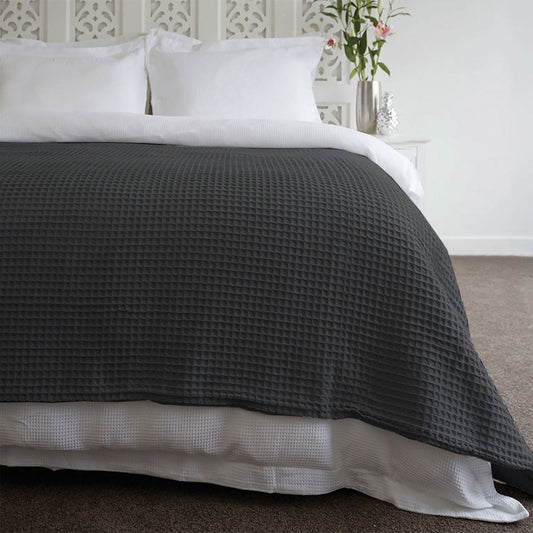 Jenny Mclean Ardent Premium Super Soft Cotton Waffle Blanket Charcoal QUEEN