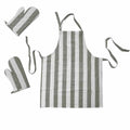 Rans Set of 3 Alfresco Stripe Cotton Apron & Oven Gloves Set Grey