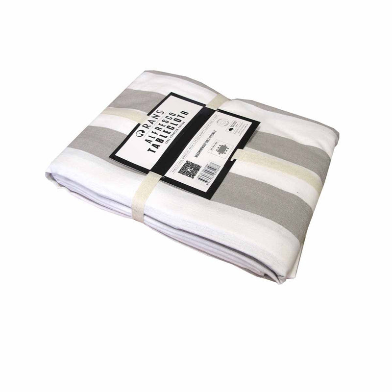 Rans Grey Alfresco Stripes Cotton Tablecloth - Choose from 2 sizes 150cm x 250cm