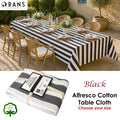 Rans Black Alfresco Stripes Cotton Tablecloth - Choose from 2 sizes 150cm x 300cm
