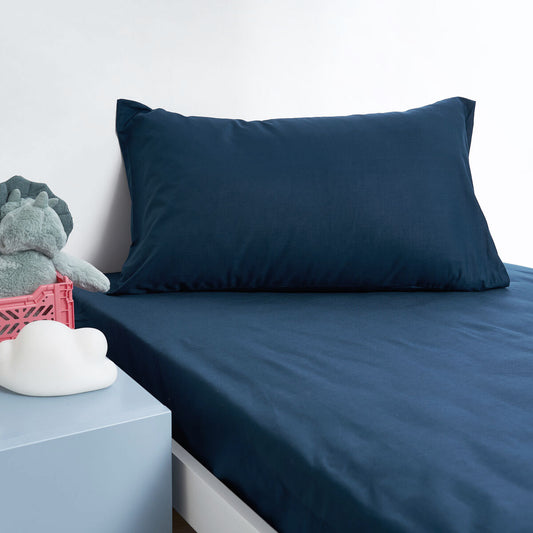 Minikins Junior Cotton Combo Fitted Sheet Set Storm Navy SINGLE