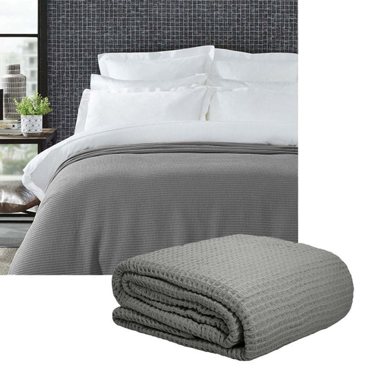Living @ Home 350gsm 100% Cotton Breathable Waffle Blanket QUEEN 240 x 255 cm Charcoal