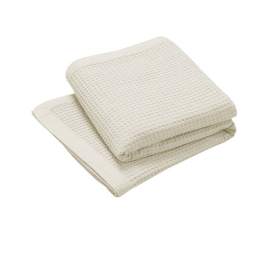 Living @ Home 350gsm 100% Cotton Breathable Waffle Blanket SINGLE 180 x 230 cm Cream