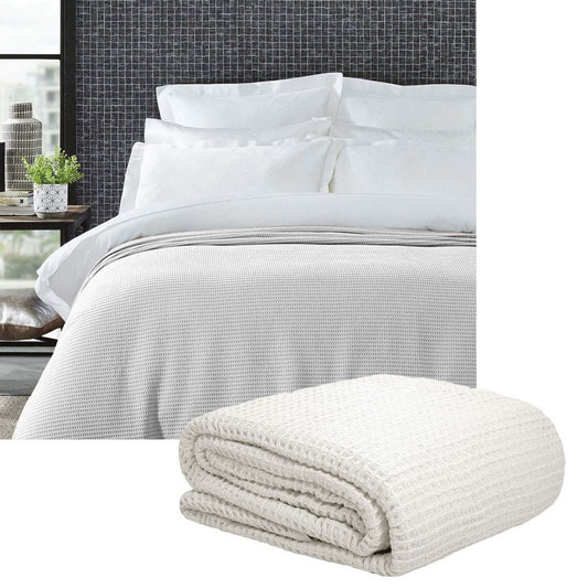 Living @ Home 350gsm 100% Cotton Breathable Waffle Blanket QUEEN 240 x 255 cm White