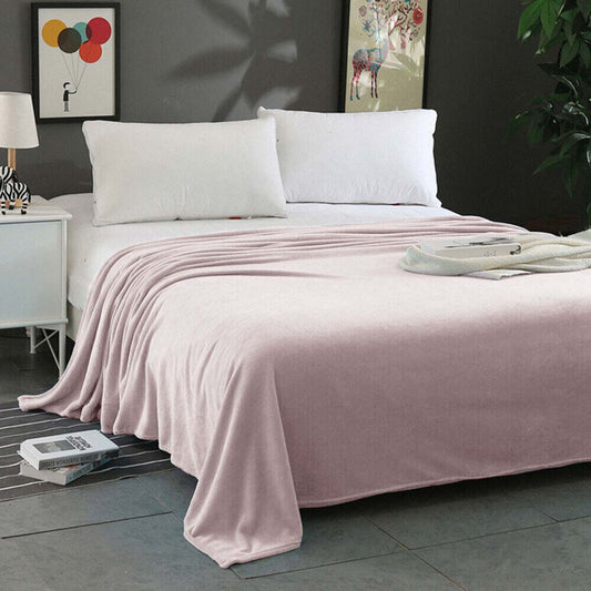 Super Soft Micro Flannel Plush Blanket QUEEN 220 x 240cm Blush