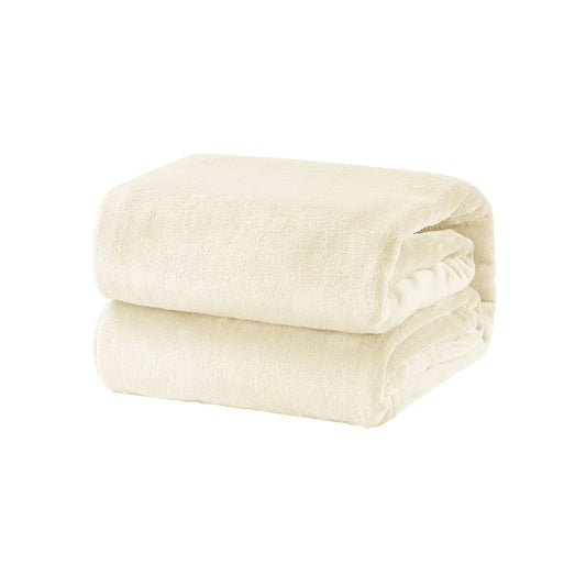 Super Soft Micro Flannel Plush Blanket SINGLE 150 x 220 cm Cream