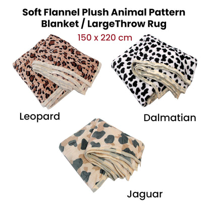 Animal Skin Pattern Soft Flannel Plush Single Size Blanket / Large Throw Rug 150 x 200cm Leopard