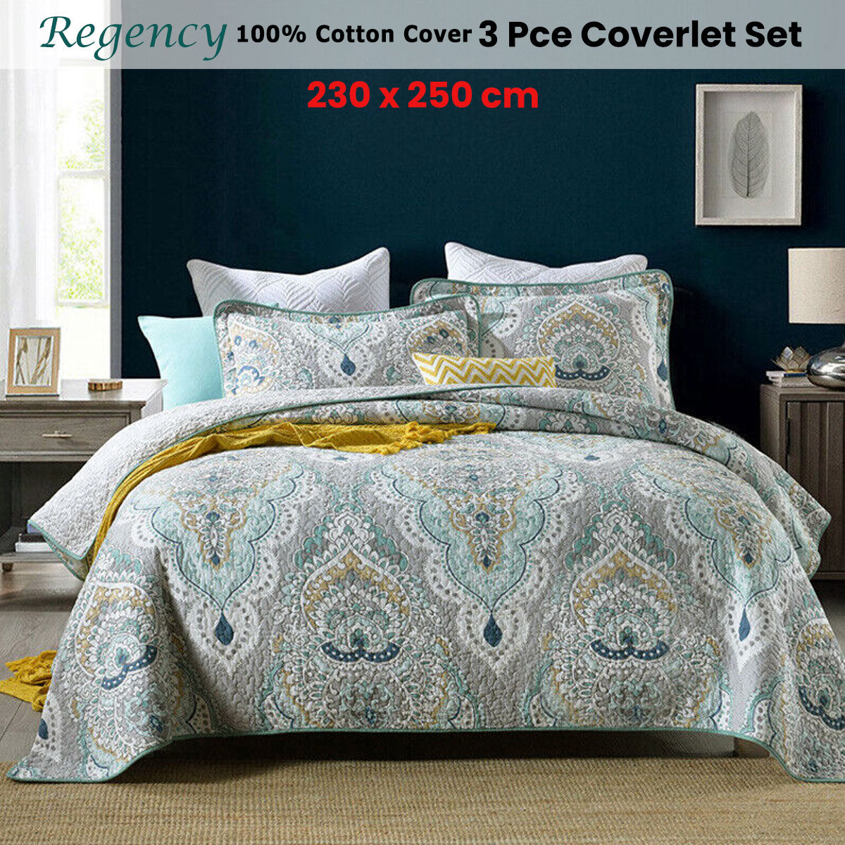 100% Cotton Cover Lightly Quilted Coverlet Set Regency Taupe Queen