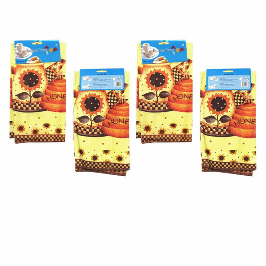 Set of 4 Microfibre Printed Kithen Towels 40 x 60 cm Honey Sunflowers