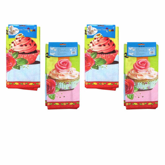 Set of 4 Microfibre Printed Kithen Towels 40 x 60 cm Sweet Cupcakes