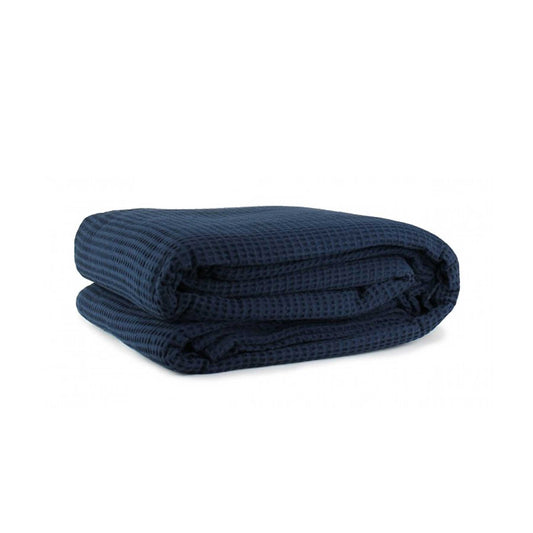 Jason Cotton Waffle Blanket Navy - KING