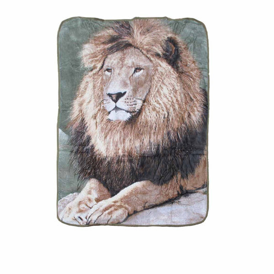 Soft 3D Animal Print Faux Mink Blanket Single Sitting Lion