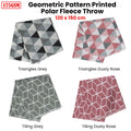 Tiling 175GSM Geometric Pattern Printed Polar Fleece Throw Rug 120 x 150cm Grey