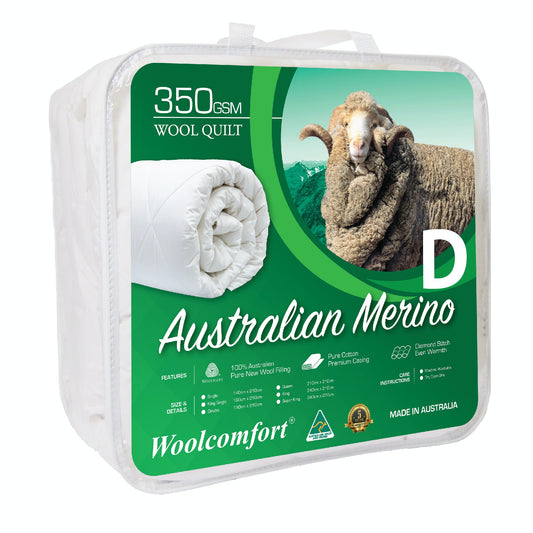 Woolcomfort Merino Wool Quilt 350GSM DOUBLE 180x210cm