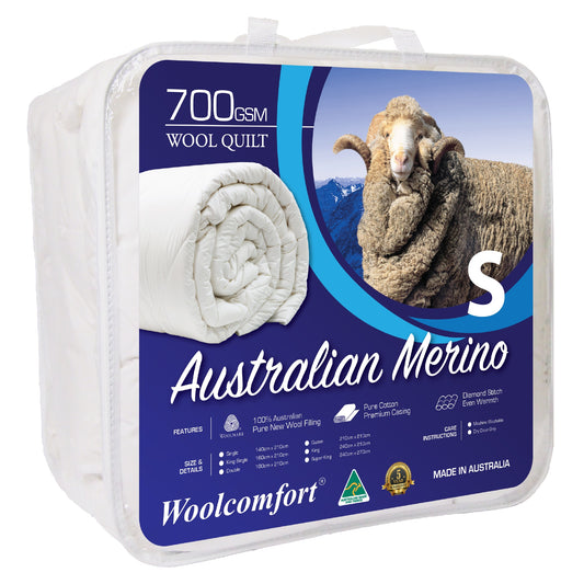 Woolcomfort Merino Wool Quilt 700GSM Single 140x210cm