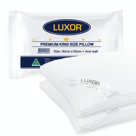 Luxor Hotel KING Pillow 4cm Wall Twin Pack Australian Made