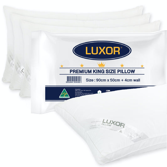 Luxor Hotel KING Pillow 4cm Wall Four Pack Australian Made