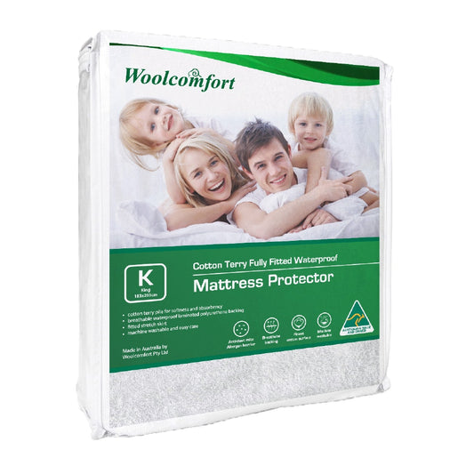 Woolcomfort Cotton Waterproof Mattress Protector King Fitted