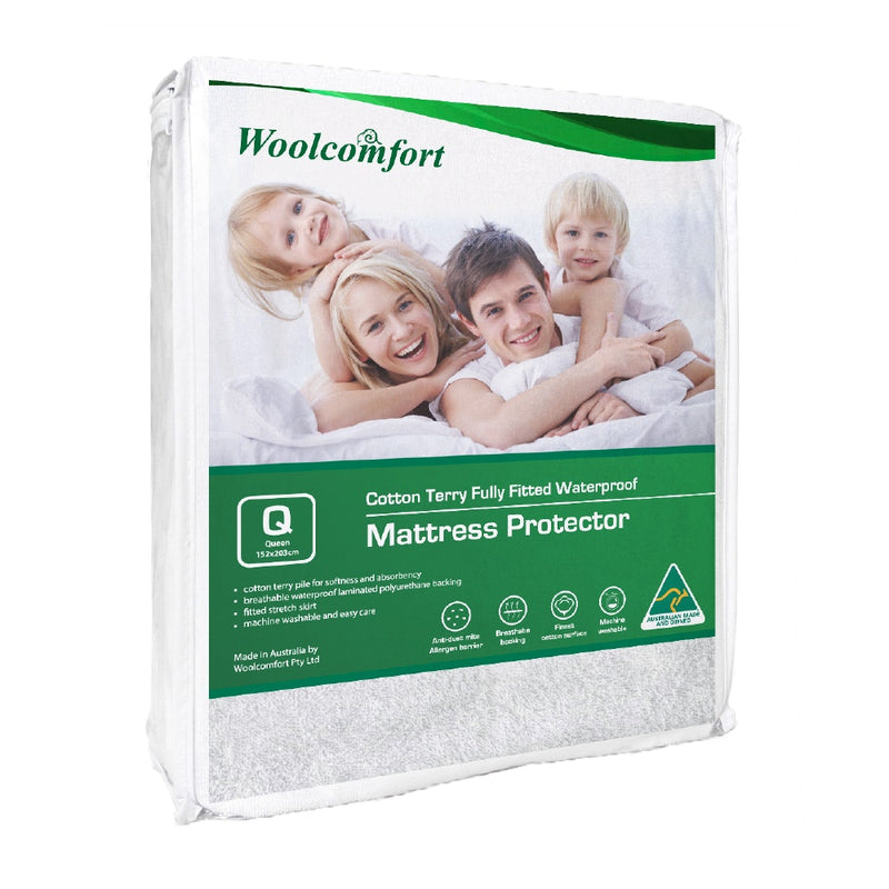 Woolcomfort Cotton Terry Waterproof Fitted Mattress Protector QUEEN