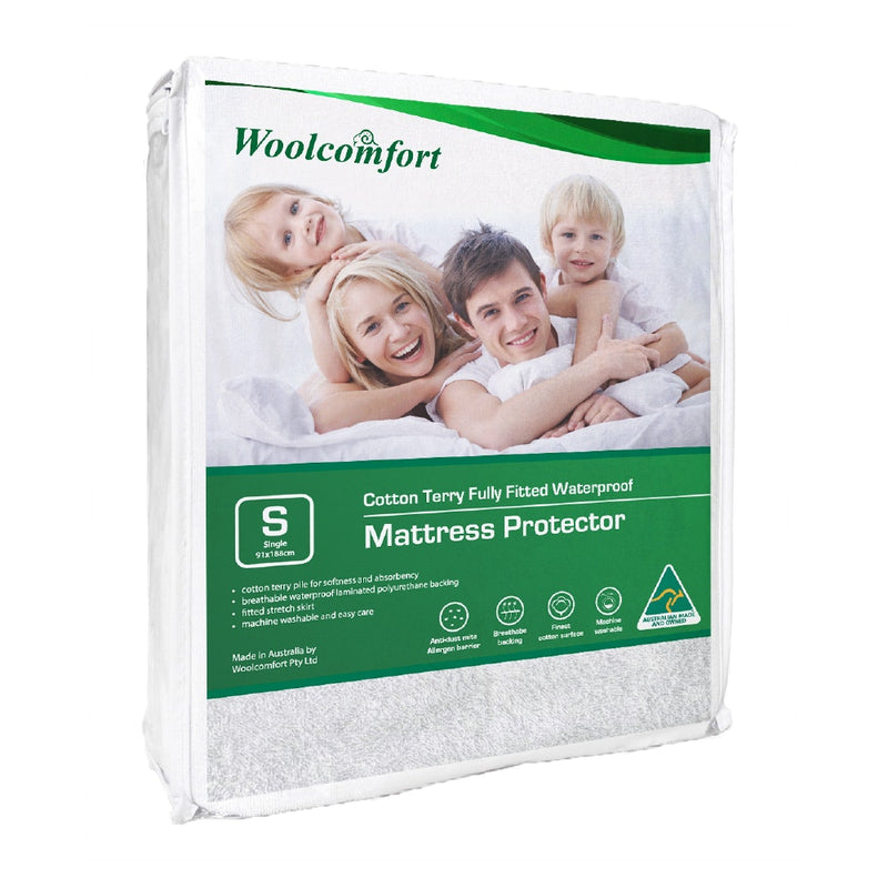 Woolcomfort Cotton Terry Waterproof Mattress Protector Single