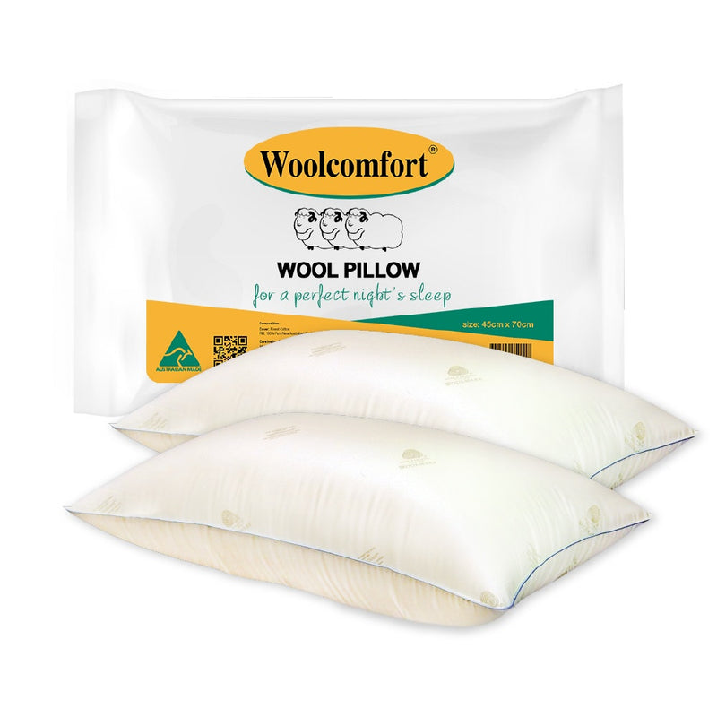 Woolcomfort Natural Wool Pillow Twin Pack Australian Made