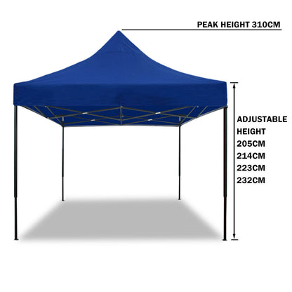 3x3m Pop Up Gazebo Outdoor Tent Folding Marquee Party Camping Market Canopy w/ Side Wall - blue