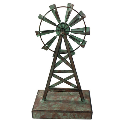 Decorative Galvanised Windmill Ornament on Base 26cm