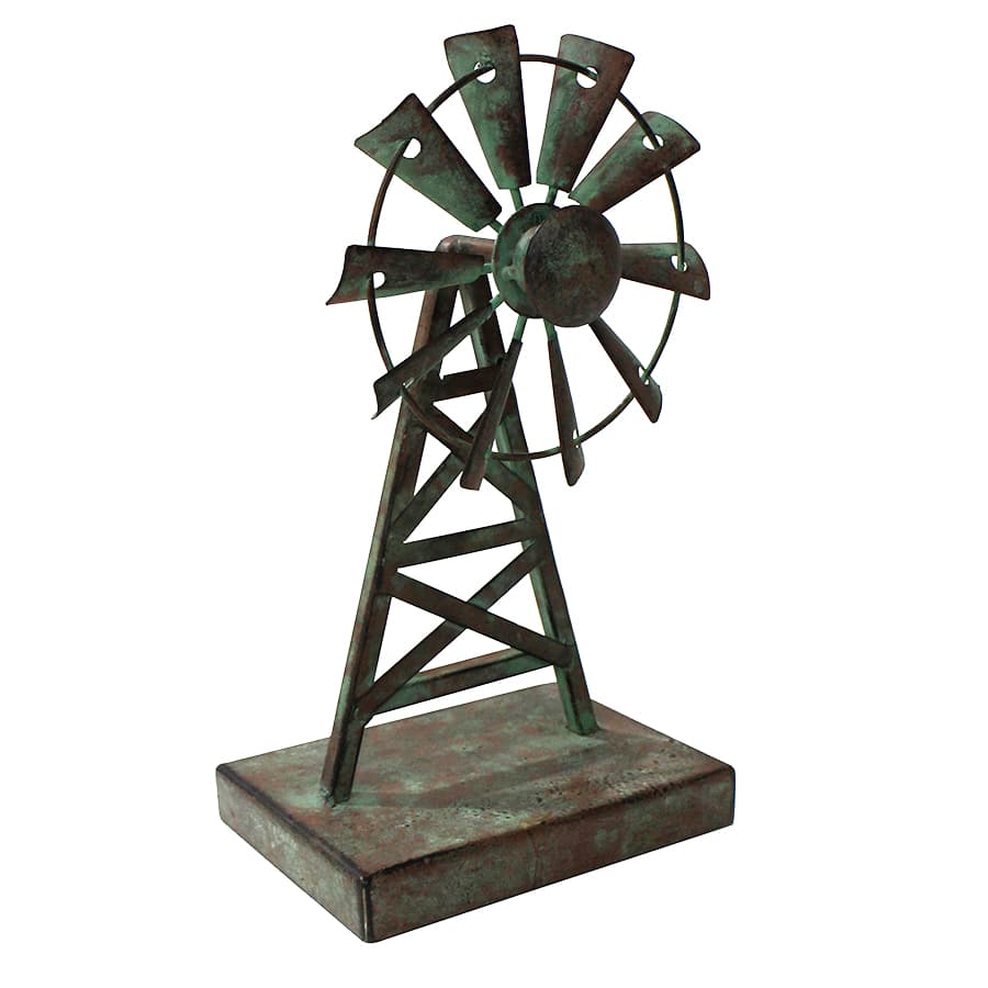 Decorative Galvanised Windmill Ornament on Base 26cm