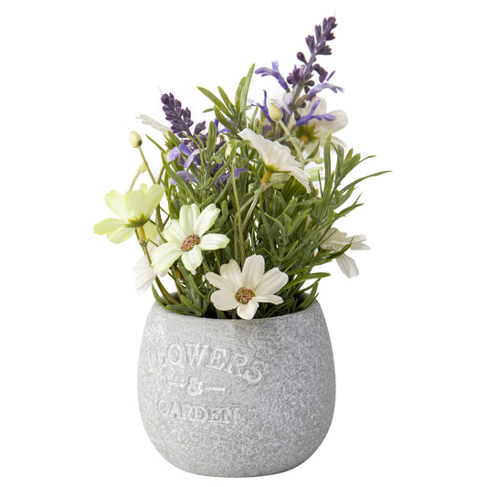 Artificial Lavender & Daisy Bunch in Grey Pot 22cm