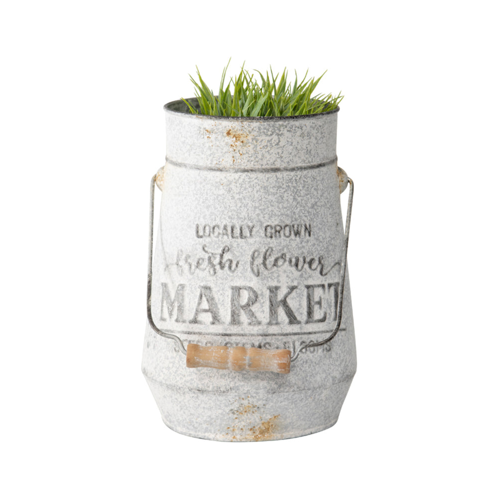 Distressed Flower Market Planter w Handle 26cm