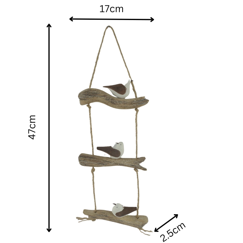 Birds On Driftwood w Rope Wall Art 47cm